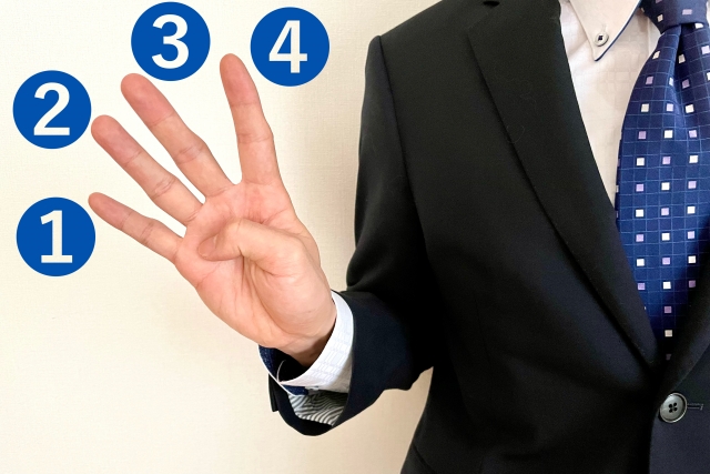 ４を示すビジネスマンの手